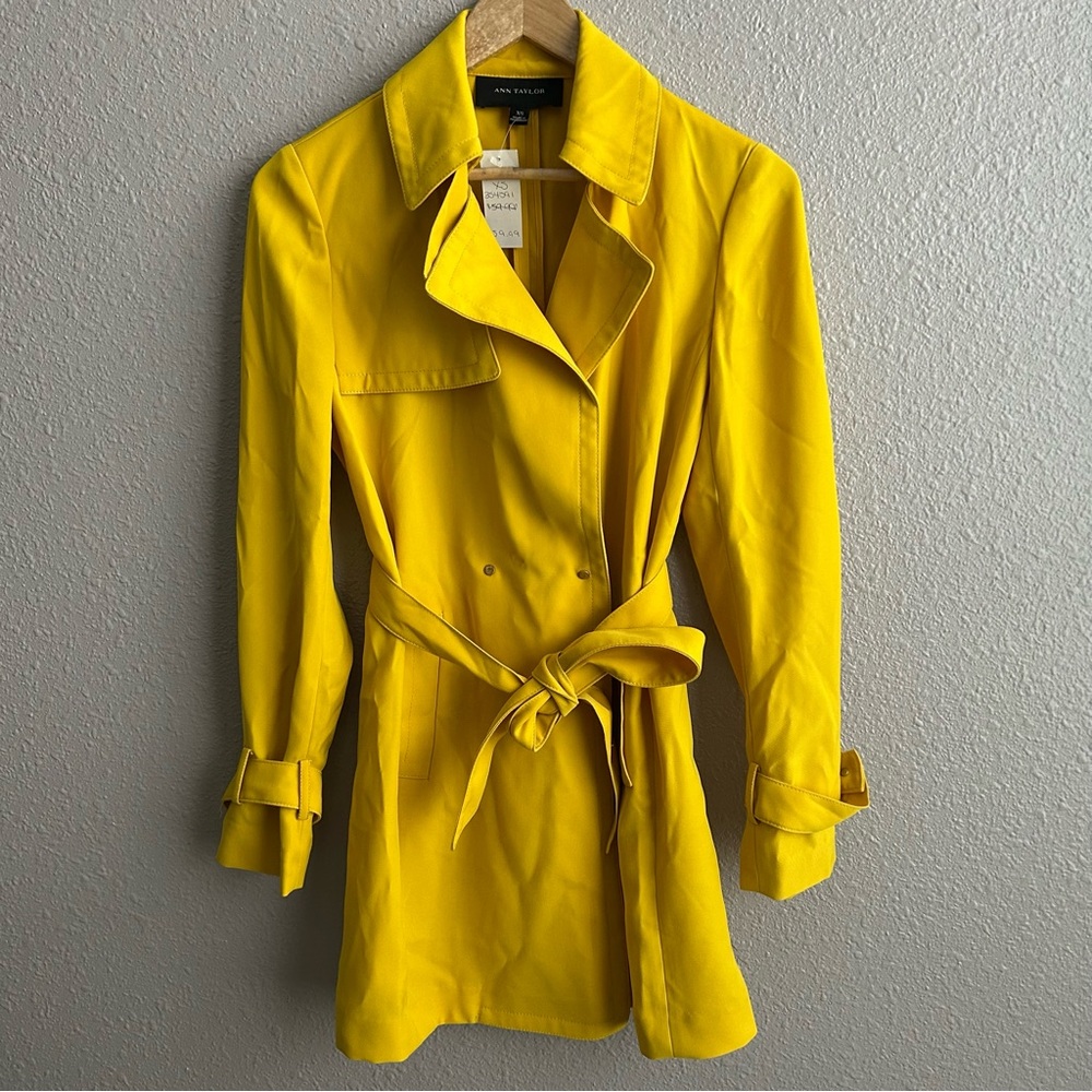 NEW Ann Taylor Yellow Gold Trench Style Lightweight Jacket Belted‎ Tie Waist NWT